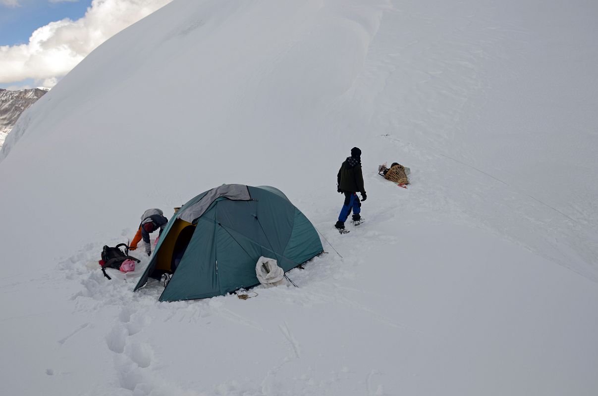 11 Setting Up Our Tent At Chulu Far East Col Camp At 5600m 